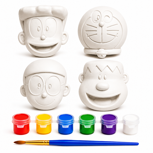 Doraemon DIY Painting Kit for Kids & Adults, 4 Cartoon Figures with 6 Paint Colours & Brush,