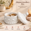 Decorative Jewellery Box with Lid, White Embossed Round Trinket Storage Box for Rings, Earrings, Necklaces & Small Accessories, Elegant Vanity Organizer gem shape