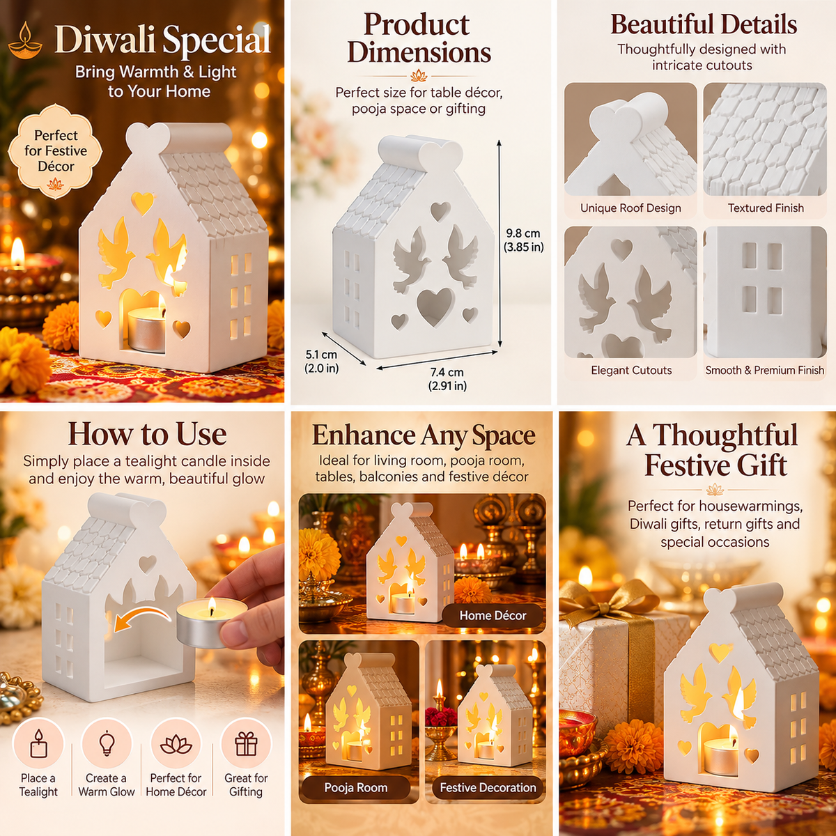 Peace Dove Hollow House for Diwali Diya