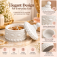 Decorative Jewellery Box with Lid, White Embossed Round Trinket Storage Box for Rings, Earrings, Necklaces & Small Accessories, Elegant Vanity Organizer gem shape