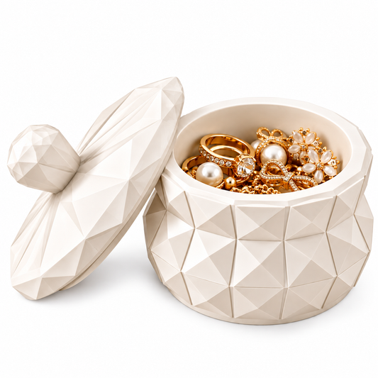 Geometric Concrete Jewellery Box with Lid, Decorative Trinket Storage Box for Rings and Earrings