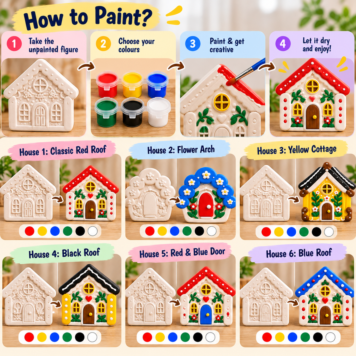 DIY Gypsum House Painting Kit for Kids, Miniature Home