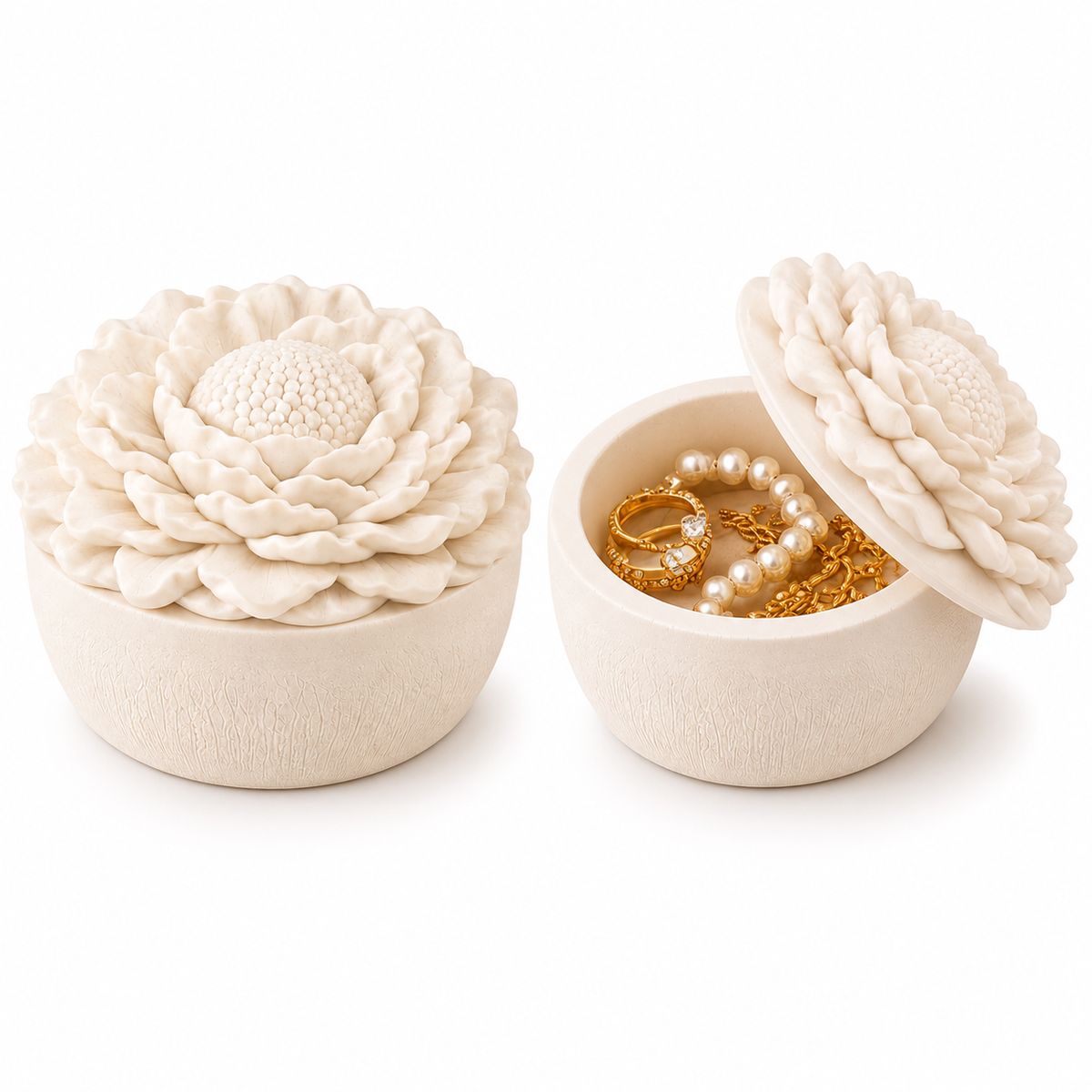 Rose Shaped Jewellery Box with Lid, Decorative Trinket Storage Box for Rings and Earrings