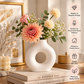 Concrete Flower Vase, Modern Donut Shape Decorative Vase for Home Decor, Minimalist Sculptural Flower Holder for Living Room, Bedroom, Office & Table Decoration