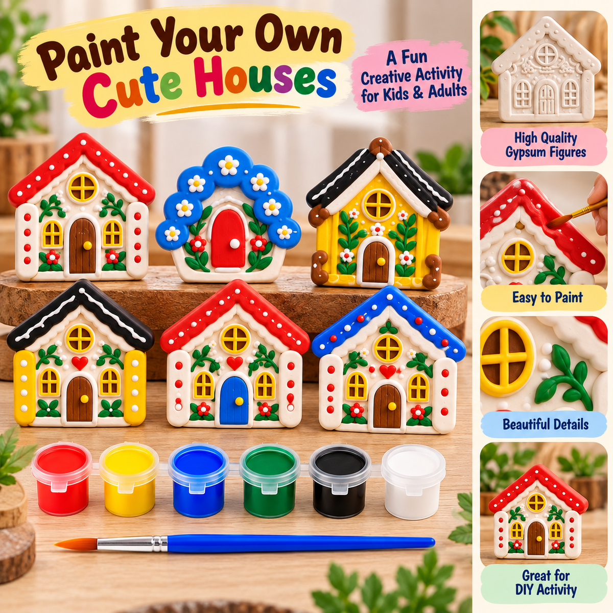 DIY Gypsum House Painting Kit for Kids, Miniature Home